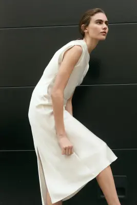 Robe midi en satin - Ivoire — photo 5