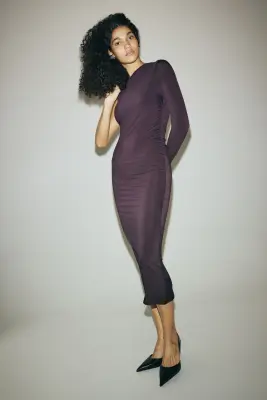 Robe asymétrique à effet drapé - Violet prune foncé — photo 1