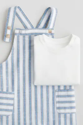 Ensemble 2 pièces en coton - Bleu/rayures blanches — photo 1