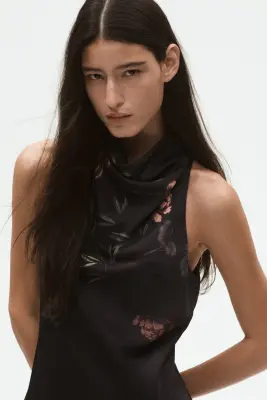 Robe sans manches avec encolure bénitier - Noir/fleurs — photo 2
