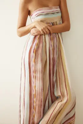 Longue robe bandeau - Beige clair/rayé — photo 3