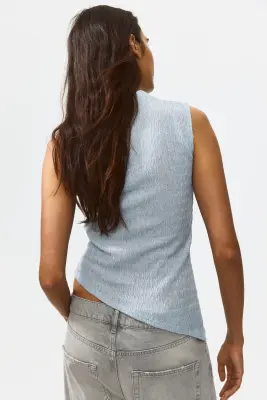 Top asymétrique froissé - Bleu ancien clair — photo 3