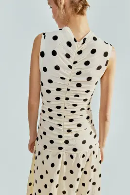 Robe en jersey à effet drapé - Crème/pois — photo 2