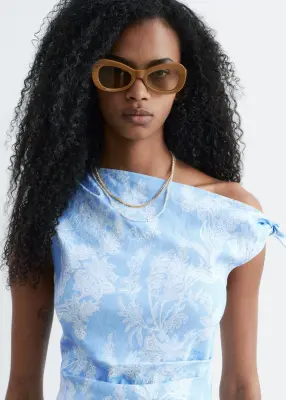 Robe midi asymétrique - Bleu clair/Motifs fleuris — photo 4