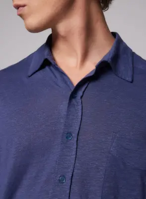 Chemise Venice blue Col Chemise Manches Longues en Lin / Elasthanne — photo 3