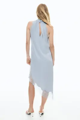 Lace-trimmed satin dress - Bleu ancien clair — photo 2