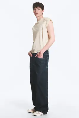 Jean baggy ample taille mi-haute unisexe Astro - Blue Rinse – Bleu foncé — photo 2