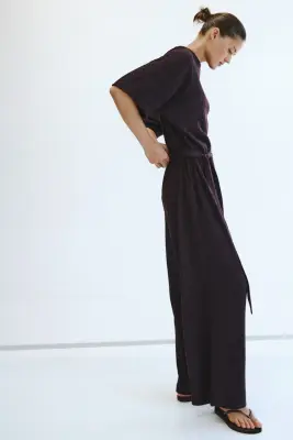 Combi-pantalon en jersey texturé - Violet prune foncé — photo 4