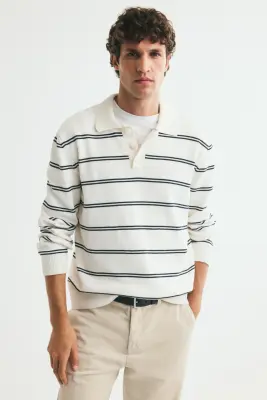 Polo Regular Fit en maille - Crème/rayé — photo 1