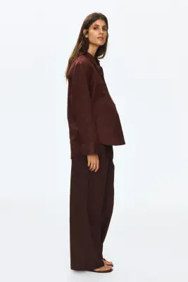 MAMA Pantalon à cordon en coton - Marron foncé — photo 2