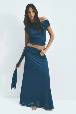 Jupe en jersey à effet drapé - Turquoise foncé — photo 1