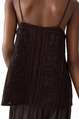 Top façon crochet en soie mélangée - Marron foncé — photo 1