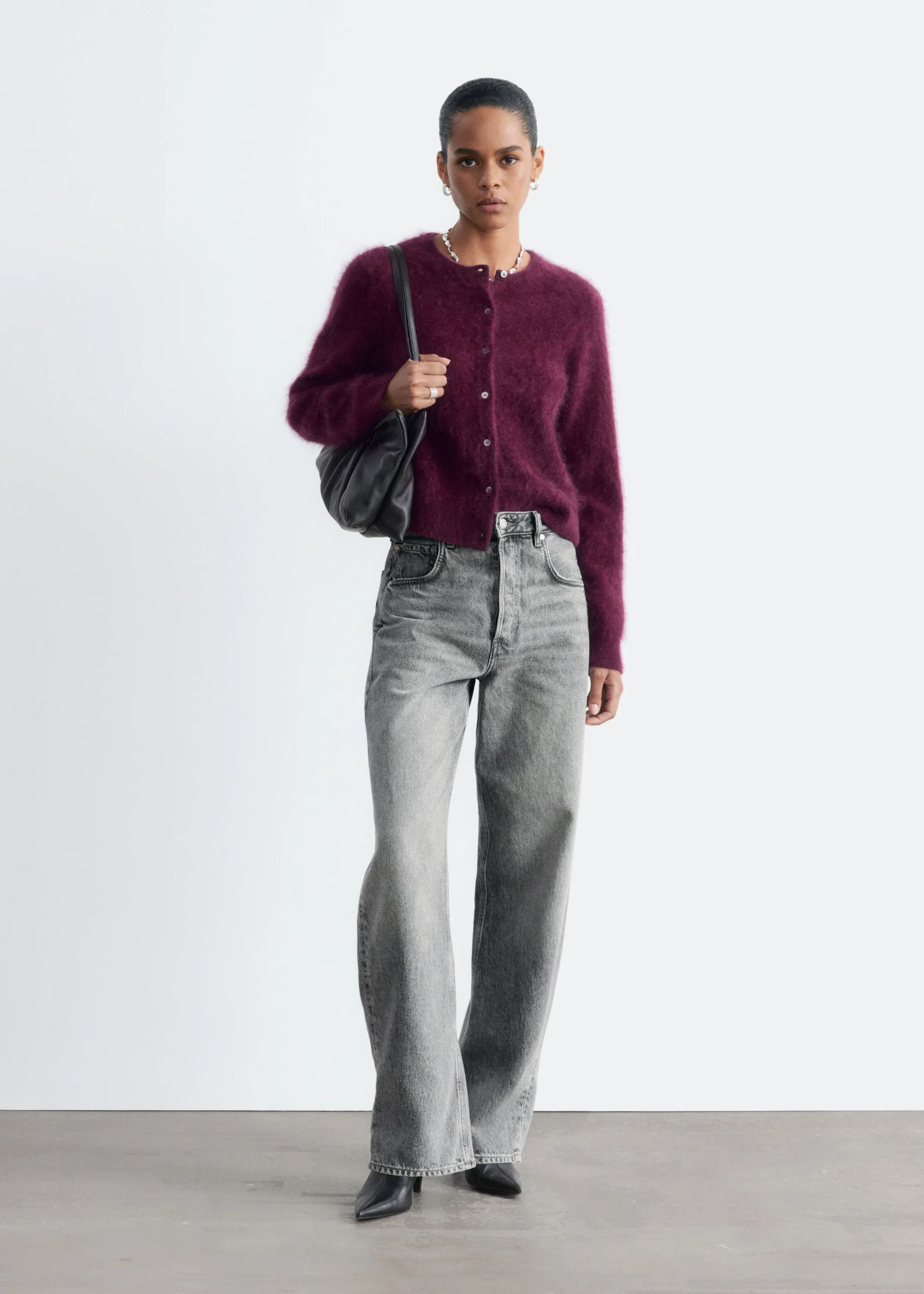 Cardigan en cachemire brossé - Rouge foncé