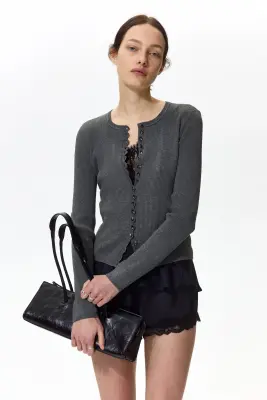 Gilet côtelé - Gris foncé chiné — photo 2