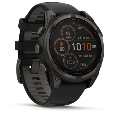 Garmin Fenix 8 Solar 47mm Verre Sapphire lunette Carbon Gray DLC bracelet noir/gris galet 010-02906-11 — photo 2