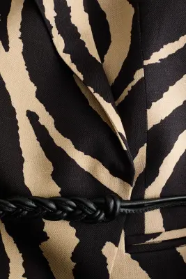 Gilet sans manches en lin mélangé avec ceinture - Noir/imprimé zèbre — photo 3