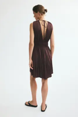 Robe drapée avec détail à nouer - Marron foncé — photo 2