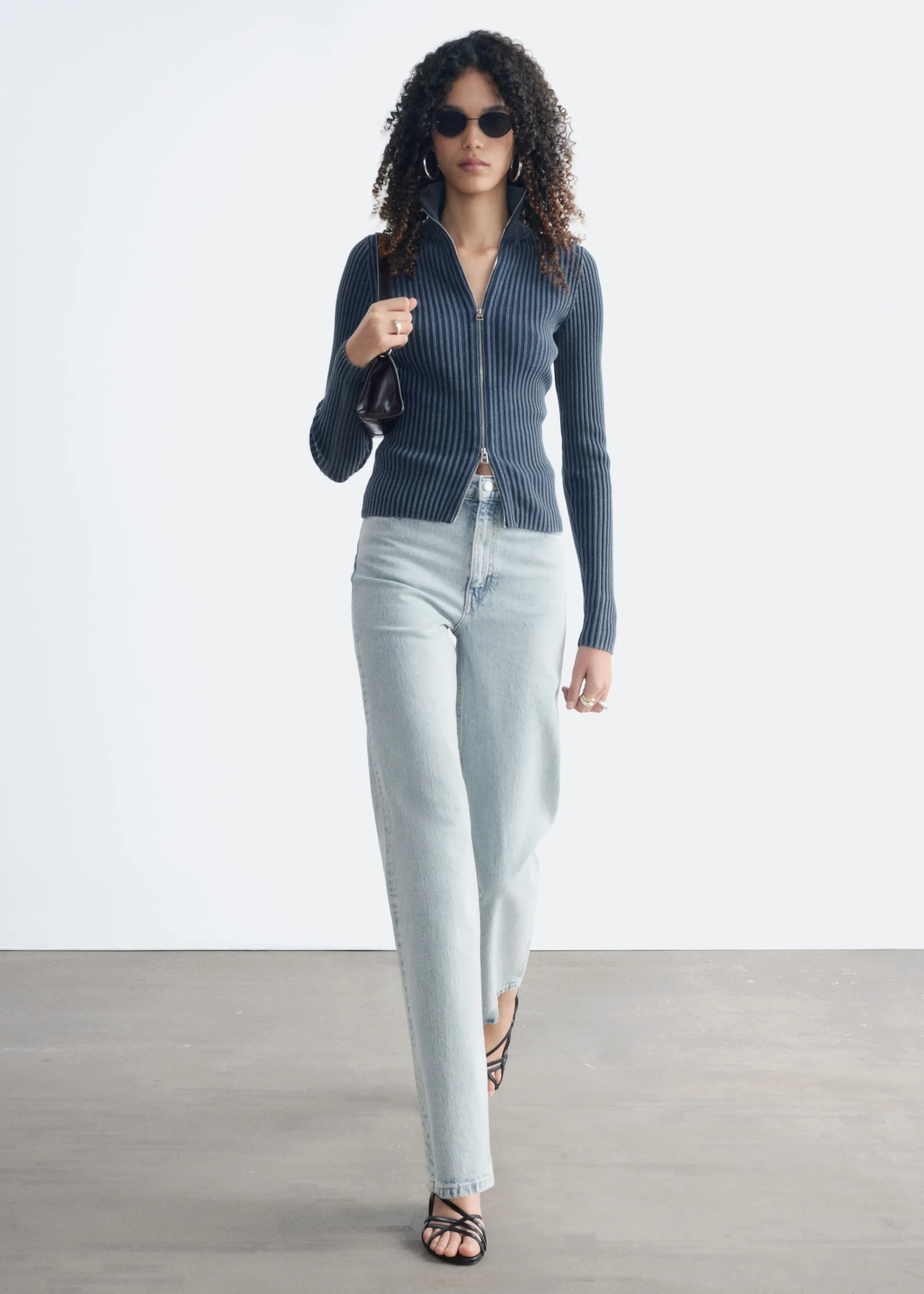 Cardigan zippé à col roulé - Bleu foncé