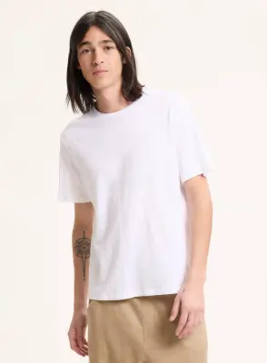 T-shirt Blanc Col Rond Manches Courtes en Lin / Elasthanne
