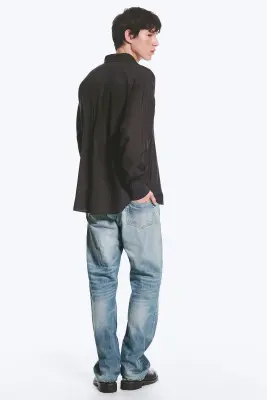Chemise Ample Boutonnée À Manches Longues - Noir Rayé — photo 3