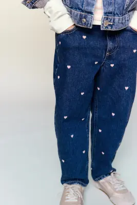 Loose Fit Barrel Jeans - Bleu denim foncé/cœurs — photo 2
