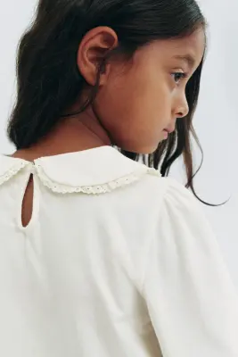Embroidery-detail cotton blouse - Crème/oiseaux — photo 1