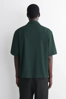 CHEMISE EN COTON FROISSÉ - VERT FONCÉ — photo 4