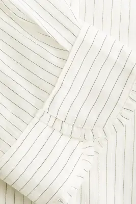 Chemise à col droit avec bords ruchés - Blanc/rayé — photo 5