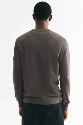 Pull Regular Fit en maille fine - Taupe foncé — photo 3