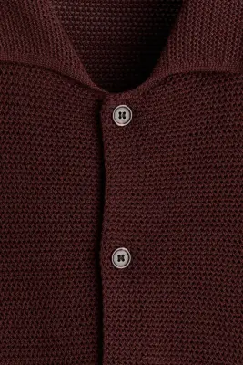 Chemise Regular Fit en maille ajourée - Marron foncé — photo 5