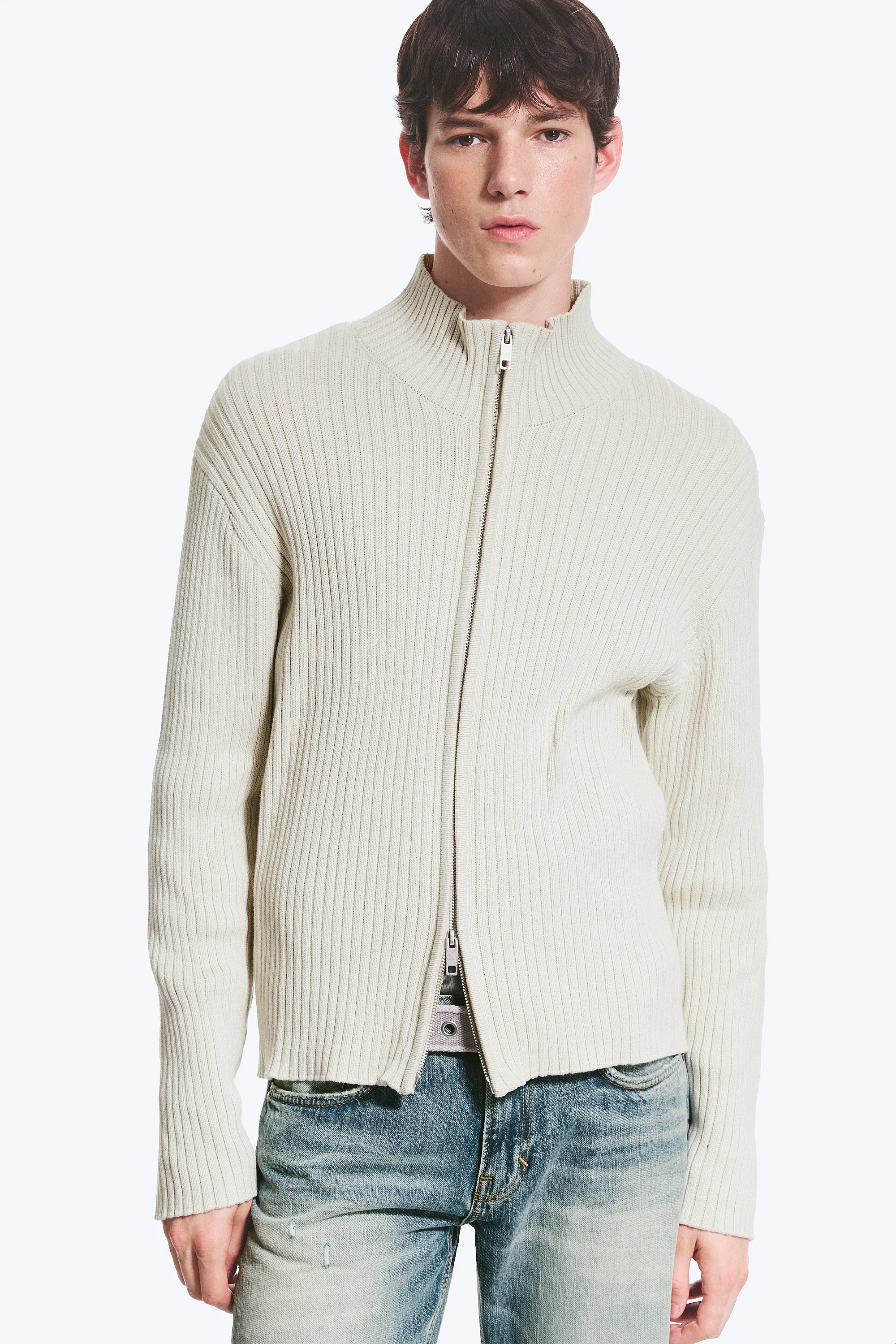 Cardigan maille zippé décontracté - Taupe clair