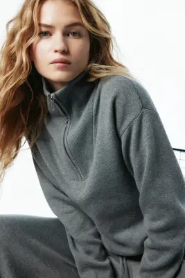 Pull à col zippé - Gris chiné — photo 1