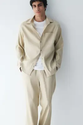 Pantalon Easy-care Loose Fit en lin mélangé - Beige clair — photo 4