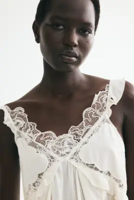 Robe volantée avec dentelle - Crème — photo 2
