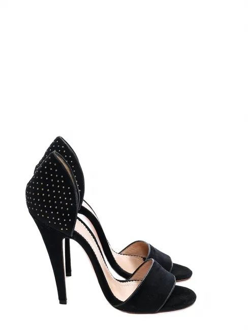 Sandales bout ouvert à talon fin en velours noir et studs NEUVES Px boutique 450€ Taille 40