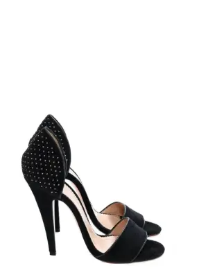 Sandales bout ouvert à talon fin en velours noir et studs NEUVES Px boutique 450€ Taille 40 — photo 1