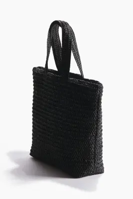 Tote bag en paille - Noir — photo 2