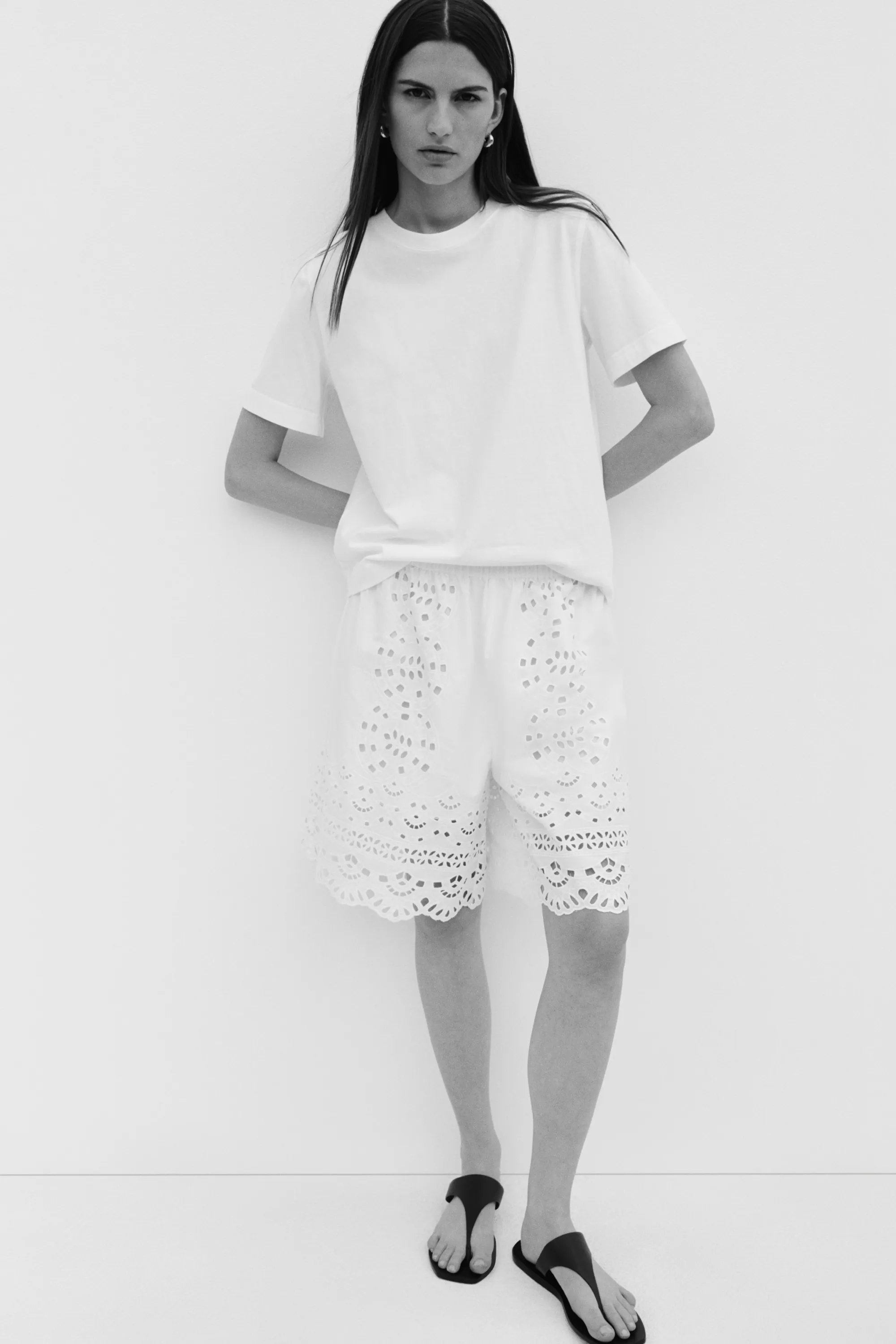 Short avec broderie anglaise - Blanc