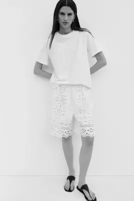 Short avec broderie anglaise - Blanc — photo 1