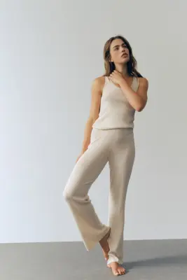 Pantalon en maille côtelée - Beige clair chiné — photo 2
