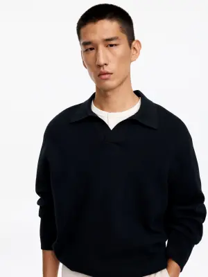 Polo en coton et soie mélangés - Bleu foncé — photo 3