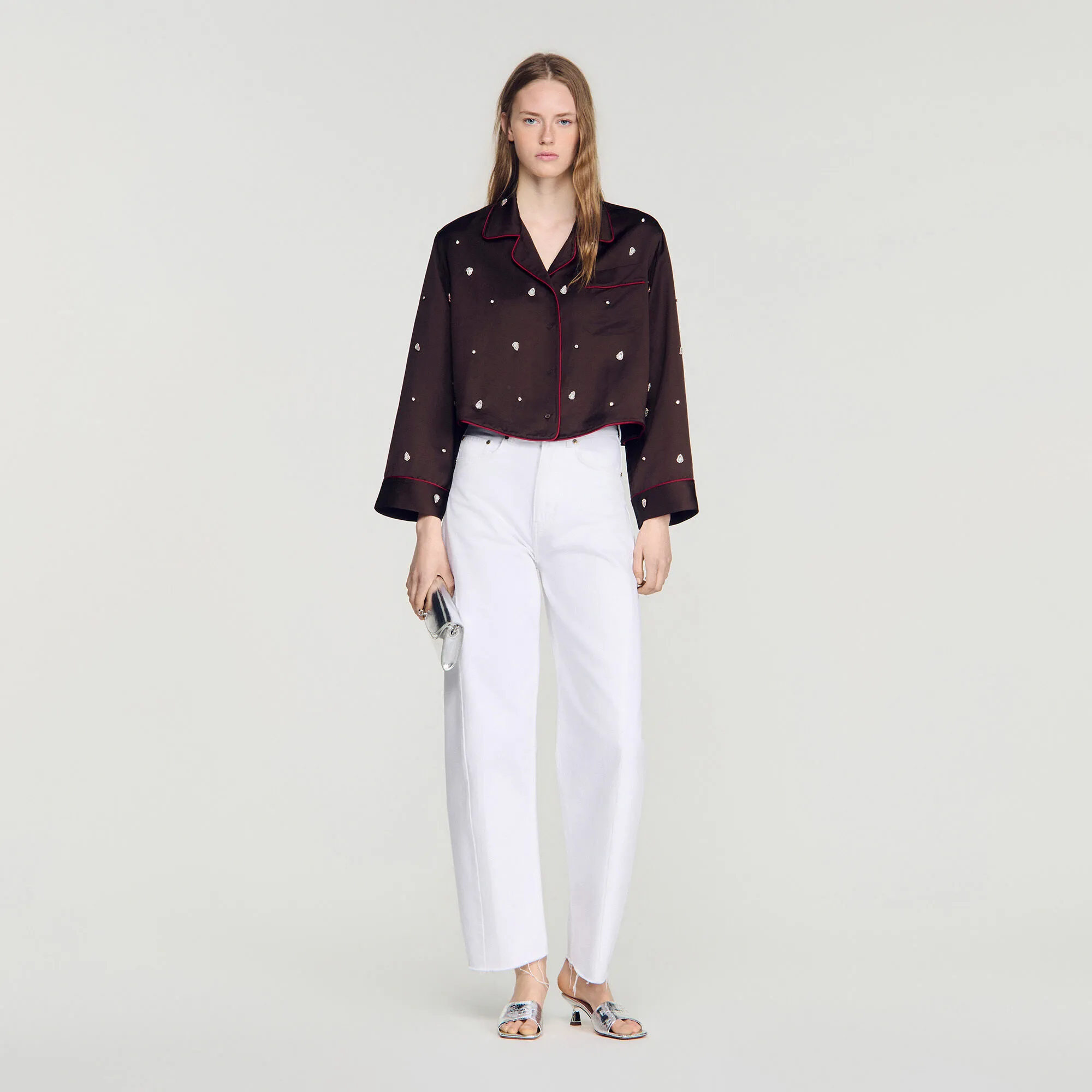 Chemise brodée perles et strass