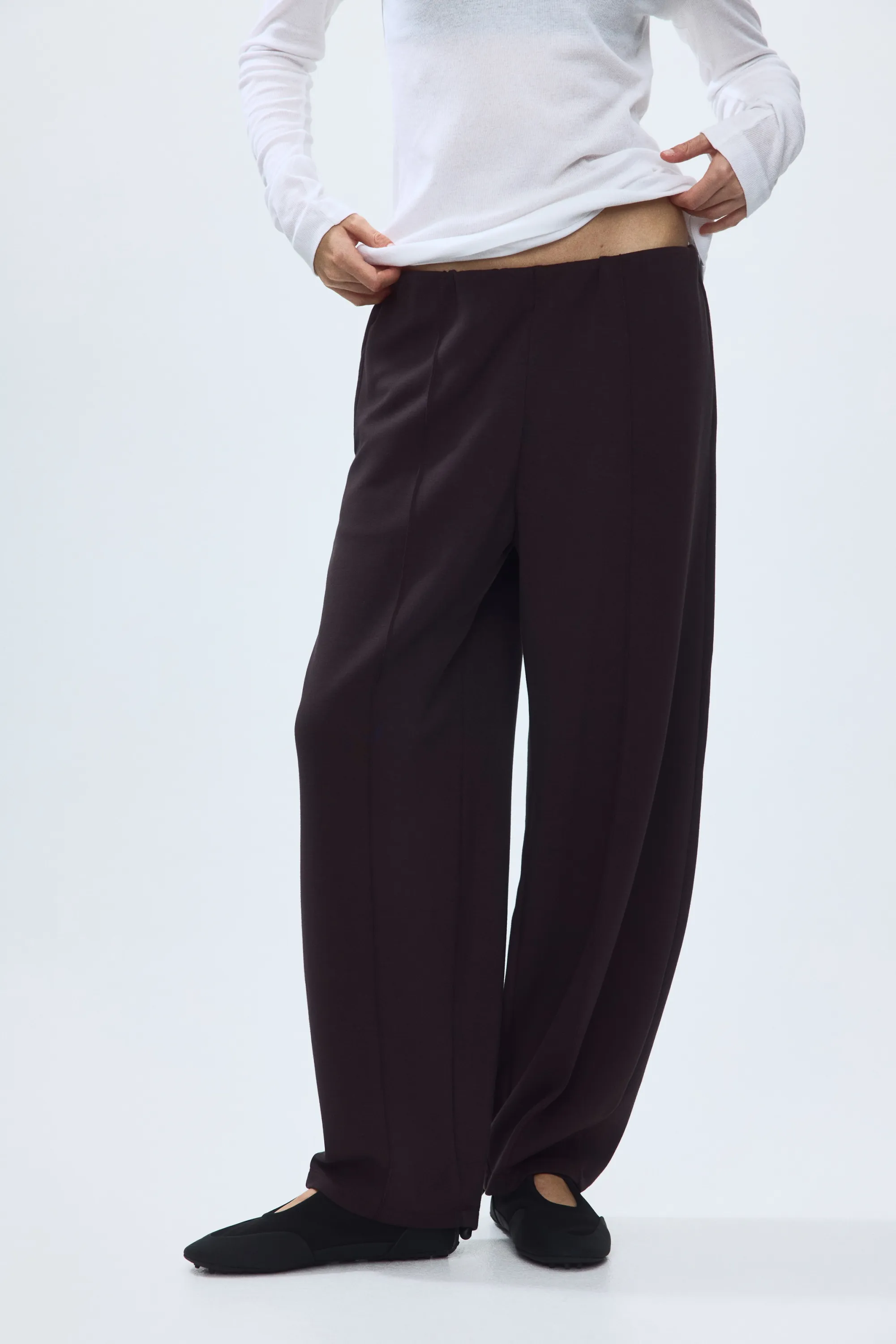Pantalon barrel en viscose mélangée - Marron foncé