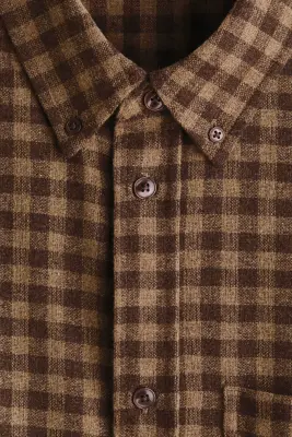 Chemise Relaxed Fit en laine mélangée - Taupe foncé/carreaux — photo 5