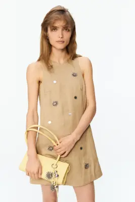 Robe trapèze ornementée - Beige/tournesols — photo 1