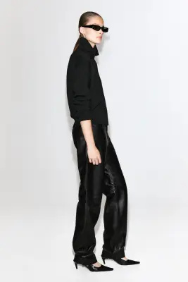 CARDIGAN À COL CHEMINÉE EN LAINE MÉRINOS - NOIR — photo 3