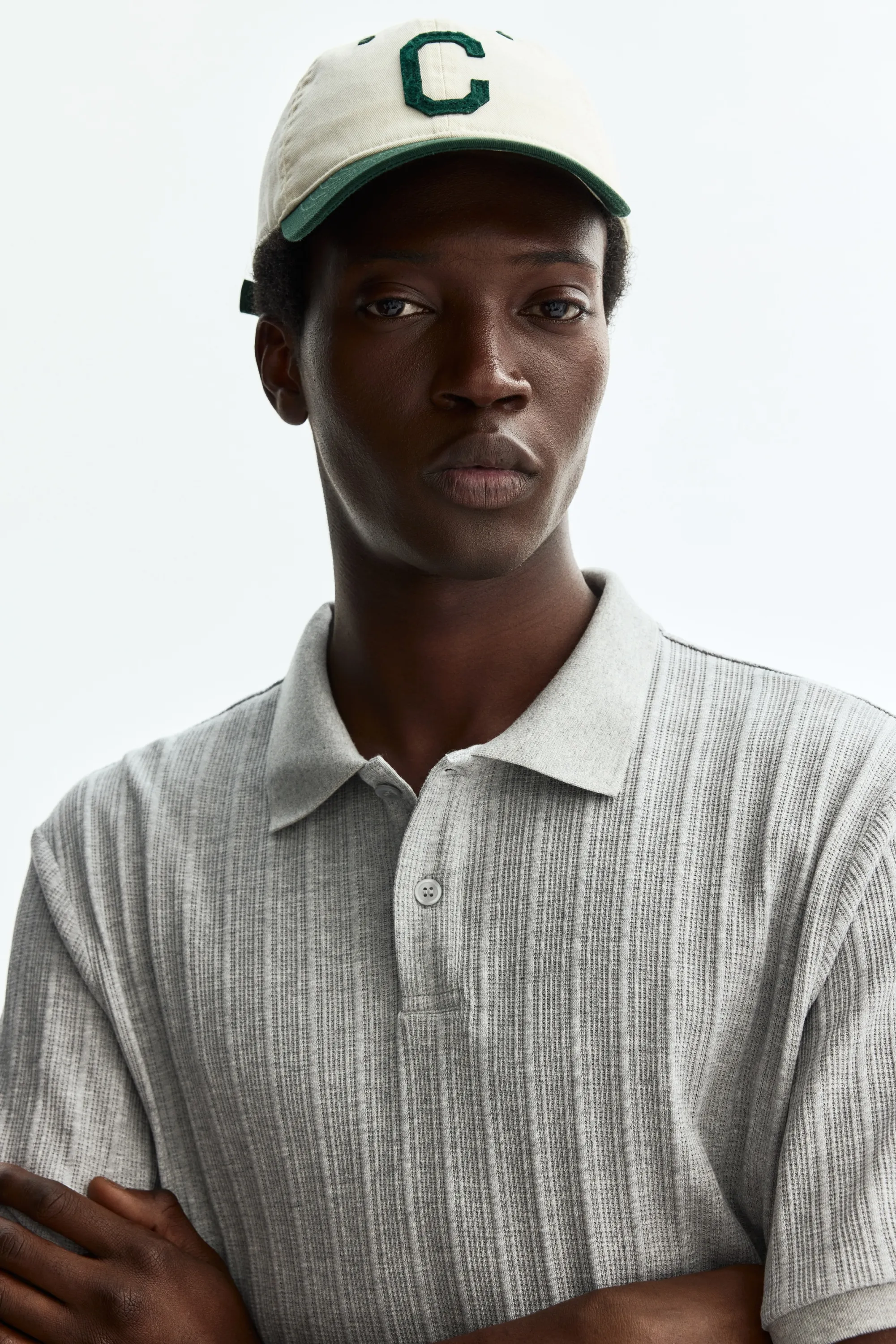 Polo Slim Fit en jersey texturé - Gris clair chiné