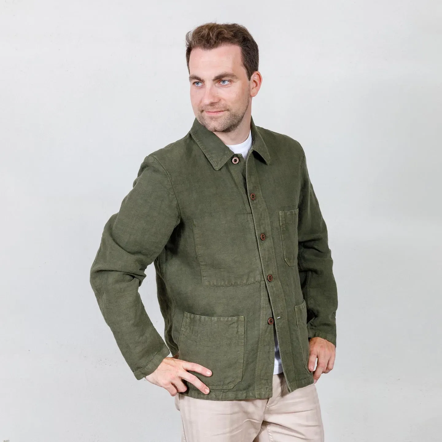 Veste de travail en lin lourd 3L/5C - Olive