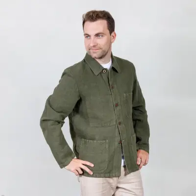 Veste de travail en lin lourd 3L/5C - Olive — photo 1
