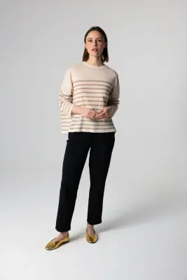 Pull Désert Rayé Col Rond Manches Longues en Lin
